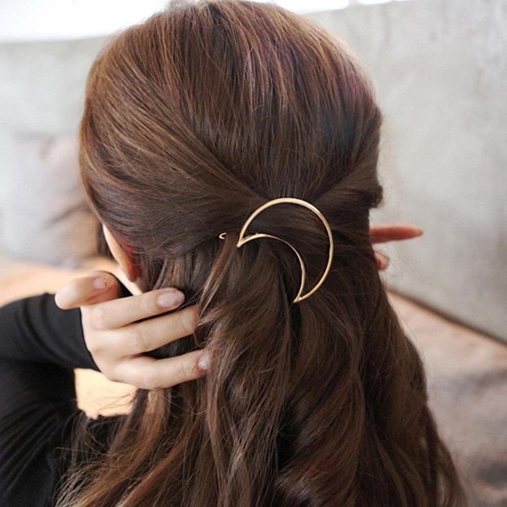 Bohemian Crescent Moon Hair Clip Half Moon Hair Pin Gold Geometric Hairpin